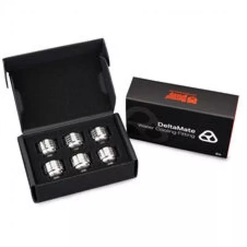 Thermal Grizzly DeltaMate Compression Fitting, Brass - Gloss Nickel, HT16, 6-Pack