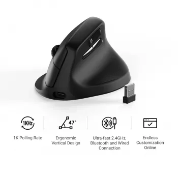 Keychron M5-A29 Vertical PixArt 3311 1K Black Ergonomic Wireless Gaming Mouse