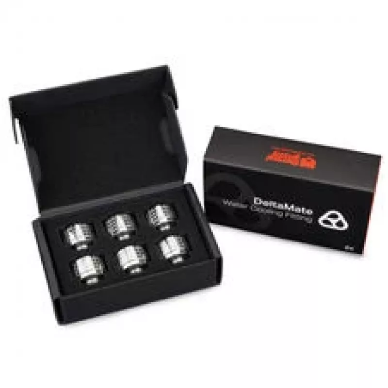 Thermal Grizzly DeltaMate Compression Fitting, Brass - Gloss Nickel, ST13, 6-Pack