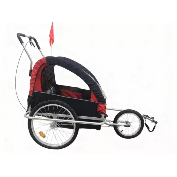 Trailer Bicycle for Children BT002 – 2-Seater Steel Frame with 5-Point Harness, 20 inch Pneumatic Wheels, Rain & Insect Cover, Black/Red