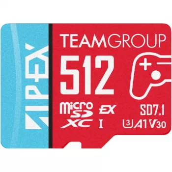 TEAM GROUP APEX SD7.1 512GB microSDXC Memory Card, SD Express 7.1, PCIe Gen3 x1, NVMe, Read 800MB/s, Write 700MB/s, Black/Red
