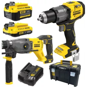 STANLEY V20 18V Cordless Combi Drill & Impact Driver Kit with 4.0Ah and 2.0Ah Batteries