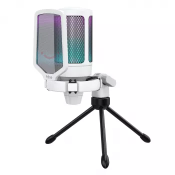 FIFINE A6V AMPLIGAME RGB Studio Condenser USB Microphone, Cardioid, White