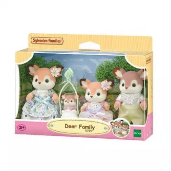 Sylvanian Families Deer Family - 4 Collectible Figures (Father, Mother, Girl, Boy) with Removable Outfits, Flocked Plastic, Ages 3+