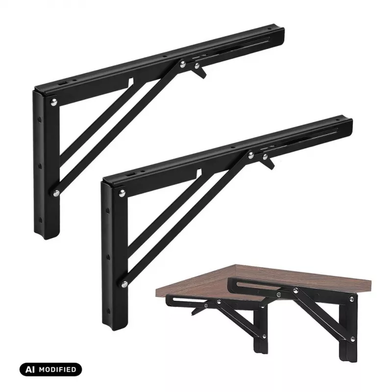 MACLEAN MC-194 Folding Wall Shelf Bracket, Pair, White, Steel, 60 kg Load, 300 mm Arm