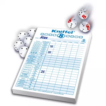 Schmidt Spiele Kniffel 8 Dice Game, Classic Yahtzee-Style Family Game, 2-8 Players, Ages 8+