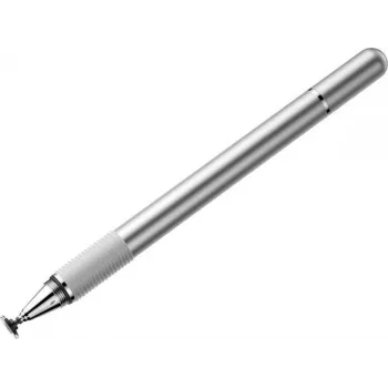 Baseus Golden Cudgel Stylus Pen for Capacitive Touchscreens, Dual-Tip with Transparent Disc and Conductive Fiber, Silver