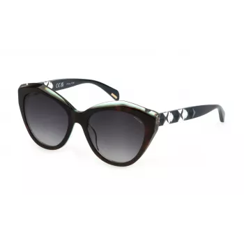 POLICE Women's SPLL35-5507NV Havana Geometric Sunglasses with Brown Gradient Lenses, 55mm