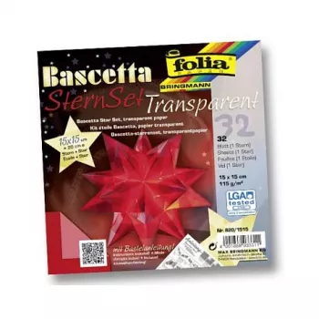 Folia Bascetta Star Origami Paper Set, 32 Sheets, 15 x 15 cm, Assorted Colors, 80 gsm, Matte