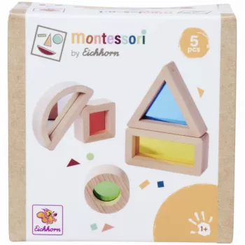 Eichhorn Montessori Window Building Blocks, 20-Piece Set, FSC® 100% Certified Beechwood with Colored Acrylic Windows, Educational Light and Color Exploration Toy for Ages 12 Months+