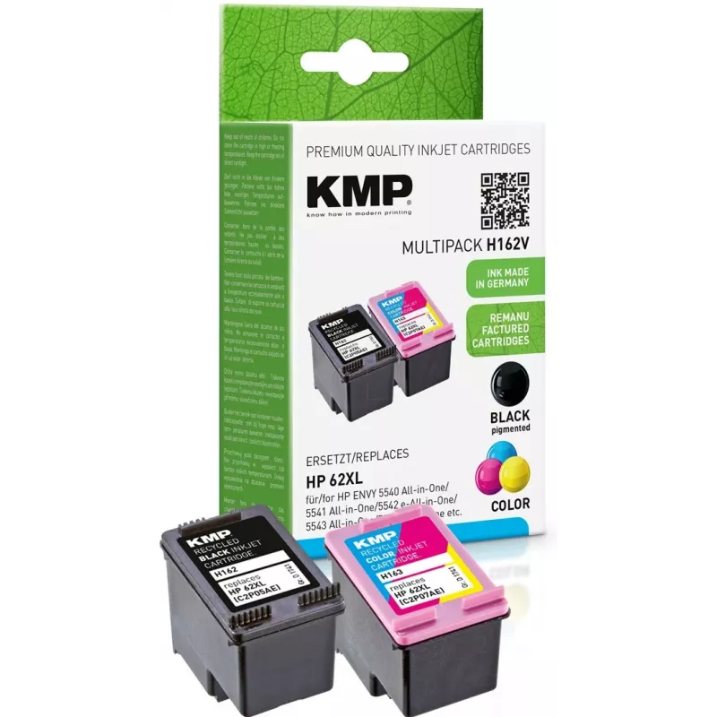 KMP 1741.400500 MultiPack Black & Tri-Color Ink Cartridges Compatible with HP 62XL (C2P05AE/C2P07AE) - 2 Pack