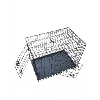 Foldable Dog Crate 76x48x54 cm – Heavy-Duty Steel Wire, Dual Door, Removable Tray, Black
