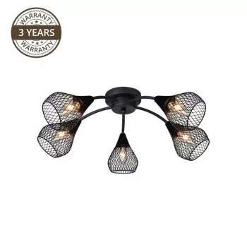 Bistro 5-Light Antique Brass Ceiling Lamp with E14 Sockets, 5x40W Max, Glass Shades, Flush Mount