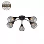 Bistro 5-Light Antique Brass Ceiling Lamp with E14 Sockets, 5x40W Max, Glass Shades, Flush Mount