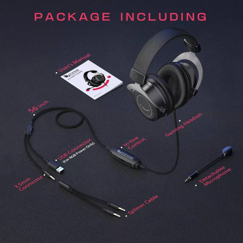 FIFINE H3 AmpliGame RGB Wired Over-Ear Gaming Headset with Detachable Microphone, 50mm Drivers, USB-A, Black