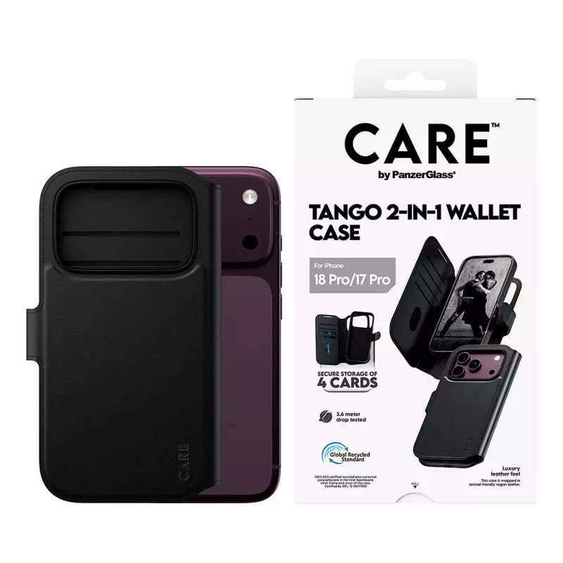 CARE™ by PanzerGlass® Tango 2-in-1 Wallet Case Black with MagSafe for iPhone 18 Pro / 17 Pro