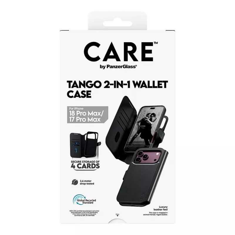 CARE by PanzerGlass Tango Flip Case for Apple iPhone 17 Pro Max - MagSafe Compatible - Vegan Leather - Black