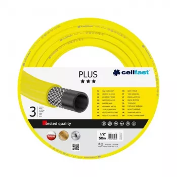 CELLFAST 10-201 ECONOMIC Garden Hose 50 m, 1/2 inch, 3-Layer PVC, Yellow, Above Ground