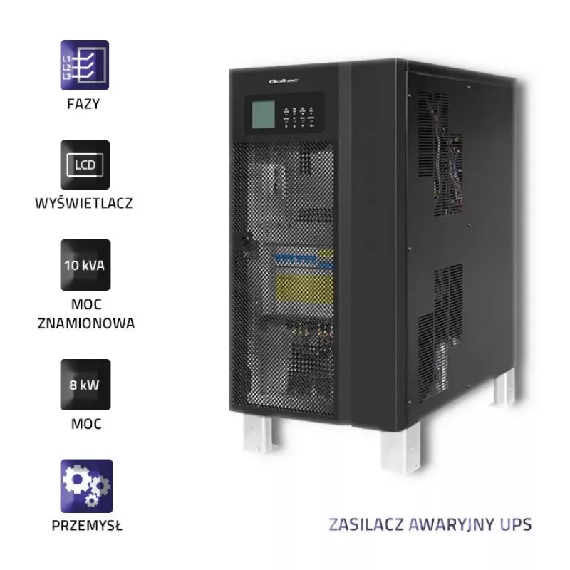 Qoltec 53948 3-Phase Online Double-Conversion UPS 10kVA 8kW with LCD