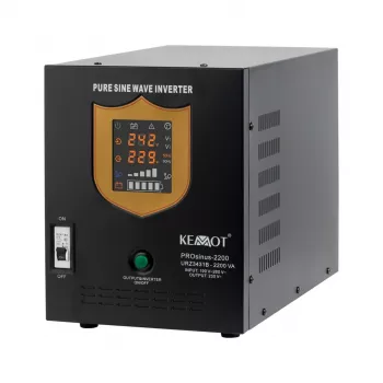 KEMOT PROsinus-2200 Pure Sine Wave UPS Inverter with Charger, 12V DC to 230V AC, 2200VA/1600W, Tower, Black