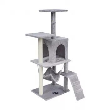 REBEL ANIMALS Grey Cat Scratching Post 50x40x125 cm with Condo and Platforms