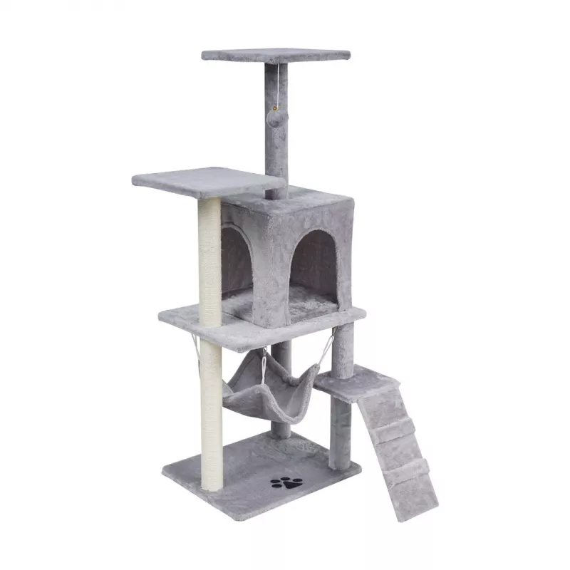 REBEL ANIMALS Grey Cat Scratching Post 50x40x125 cm with Condo and Platforms