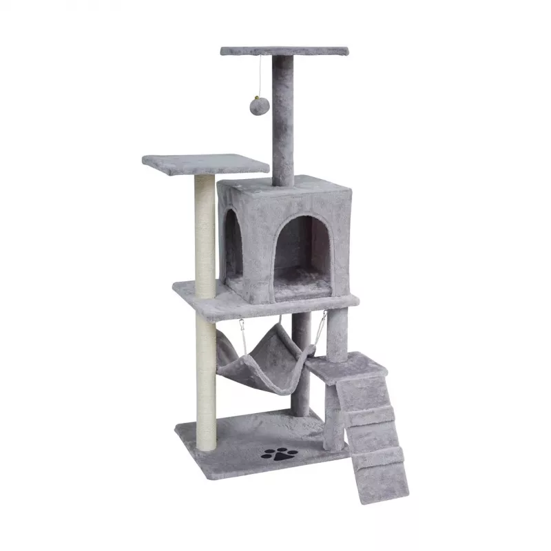 REBEL ANIMALS Grey Cat Scratching Post 50x40x125 cm with Condo and Platforms