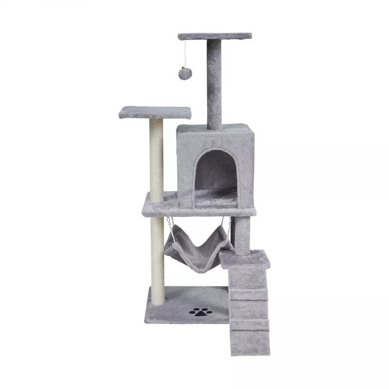 REBEL ANIMALS Grey Cat Scratching Post 50x40x125 cm with Condo and Platforms