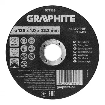 GRAPHITE 125 x 1.0 x 22.2 mm Corundum Cutting Disc for Metal and Stainless Steel, 41 A60-T-BF, 110-Piece Carton