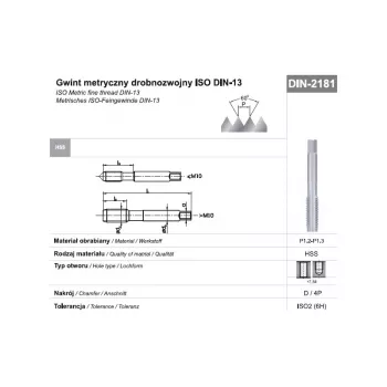 M20 x 1.5 Metric Fine Thread Machine Tap, DIN 2181, 6H Tolerance, HSS, Bright Finish