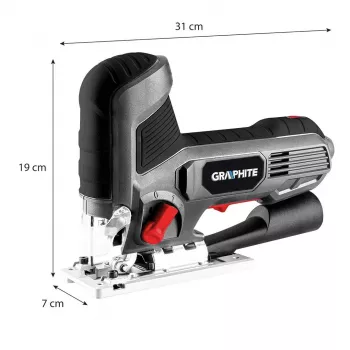 Graphite 58G078 800W Variable Speed Pendulum Jigsaw with Laser Guide and LED Light, 80mm Wood Cutting Depth, T-Shank Quick-Change, Bevel Cutting 45°, Aluminum Base, 3m Cable