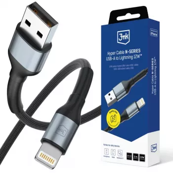 3mk Hyper Cable N-SERIES USB-A to Lightning 2m QC 3.0 5V/2.4A 12W Black