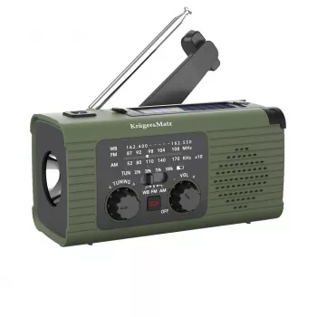 KM0836 Solar Emergency Radio with SOS Alarm, 5000mAh Power Bank, LED Flashlight and Hand Crank Dynamo, FM/AM, Black