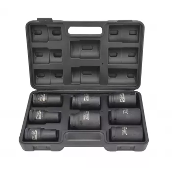 AWTOOLS AW38855 3/4-Inch Drive Deep Impact Socket Set, 8-Piece Metric, 24-41mm, Cr-Mo, 6-Point, Long Length, Black Phosphate, DIN 3121, in Blow-Molded Case
