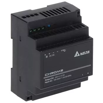 DRC-24V60W-1AZ 60W DIN Rail Switching Power Supply, 24V 2.5A, 90-264VAC Input, Plastic Housing