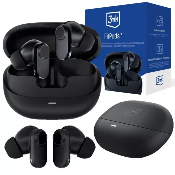 3mk FitPods BT 6.0 True Wireless Stereo Earbuds with Charging Case, Bluetooth 6.0, Touch Control, IPX4, Black