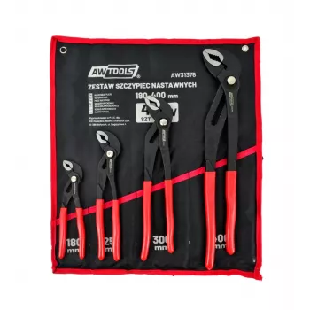 AWTOOLS 4-Piece Adjustable Wrench Set (7 inch, 10 inch, 12 inch, 16 inch) Chrome Vanadium Steel with Ergonomic Grips and Blow-Molded Case