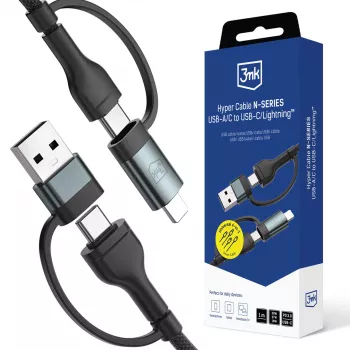 3mk Hyper Cable N-SERIES USB-A/USB-C to USB-C/Lightning 1.2m 9V/2A 60W Black