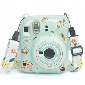 LOVEINSTANT Protective Camera Case for Fujifilm Instax Mini 12 with Stickers and Photo Pocket - Green Glitter