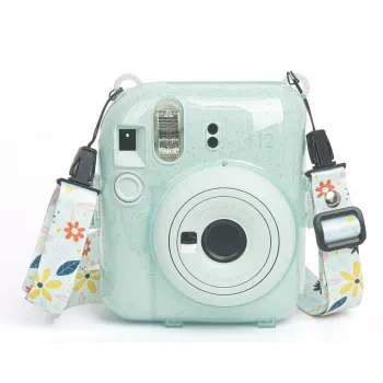 LOVEINSTANT Protective Camera Case for Fujifilm Instax Mini 12 with Stickers and Photo Pocket - Green Glitter