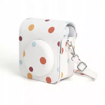 LOVEINSTANT Polka Dot PU Leather Case for Fujifilm Instax Mini 12, Detachable Strap, Magnetic Closure