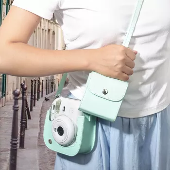 LOVEINSTANT Green PU Leather Photo Album Case for Fujifilm Instax Square Photos, 64 Photos, Snap Button, Transparent Sleeves