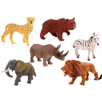LEAN TOYS Set of 6 Wild Animal Figurines, Elephant, Lion, Rhinoceros, Tiger, Zebra, Giraffe