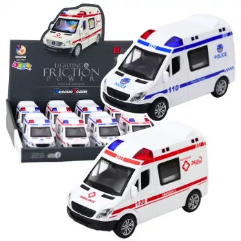 LEAN TOYS Police Car and Ambulance Friction-Powered Emergency Vehicles with Lights and Sounds, Opening Doors, Mixed Assortment