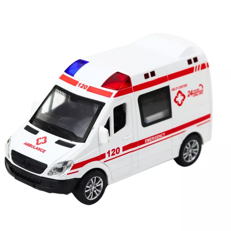 LEAN TOYS Police Car and Ambulance Friction-Powered Emergency Vehicles with Lights and Sounds, Opening Doors, Mixed Assortment