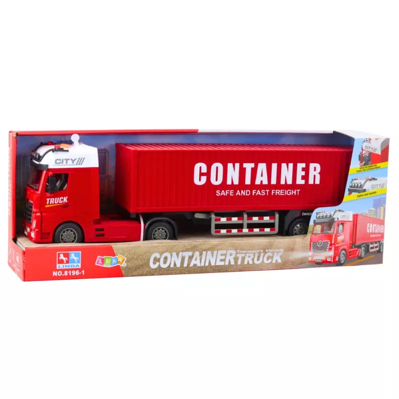 LEAN TOYS Transport Truck With Container Lights Sounds Red