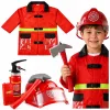 LEAN TOYS 158 Firefighter Costume Set with Helmet, Fire Extinguisher, Crowbar – Red, One Size, Ages 3-8