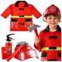 LEAN TOYS 158 Firefighter Costume Set with Helmet, Fire Extinguisher, Crowbar – Red, One Size, Ages 3-8
