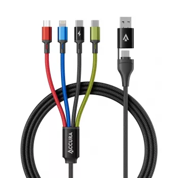 Accura 8-in-1 Multi-Charging Cable USB-A/USB-C to 2x USB-C, Lightning, Micro USB, 3.0A, 1.2m, Black