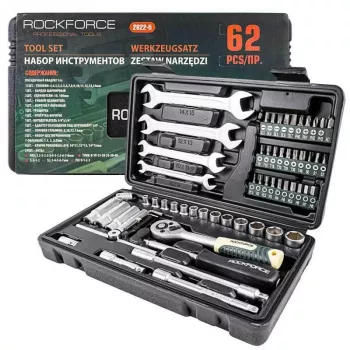 ROCKFORCE 1/4 inch Drive 62-Piece Chrome Vanadium Socket & Bit Set